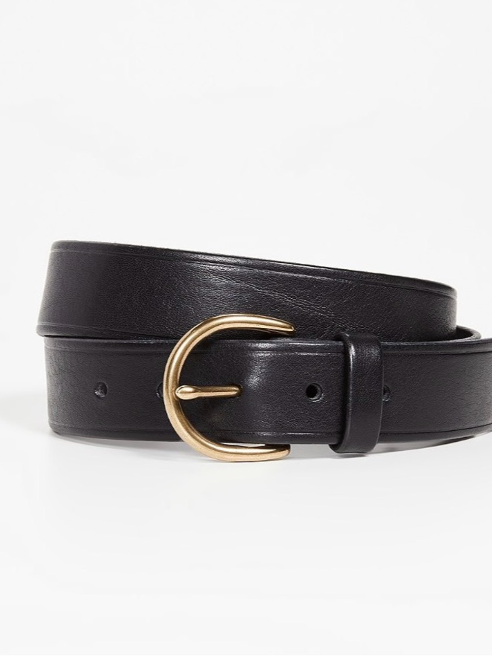 Madewell Classic Black Leather Belt with Gold Buckle